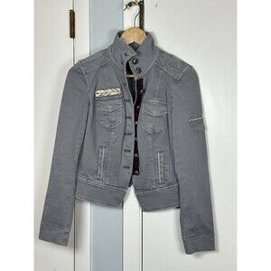 White House Black Market Washed Gray Denim Jacket Embellished Size XXS NO TAG